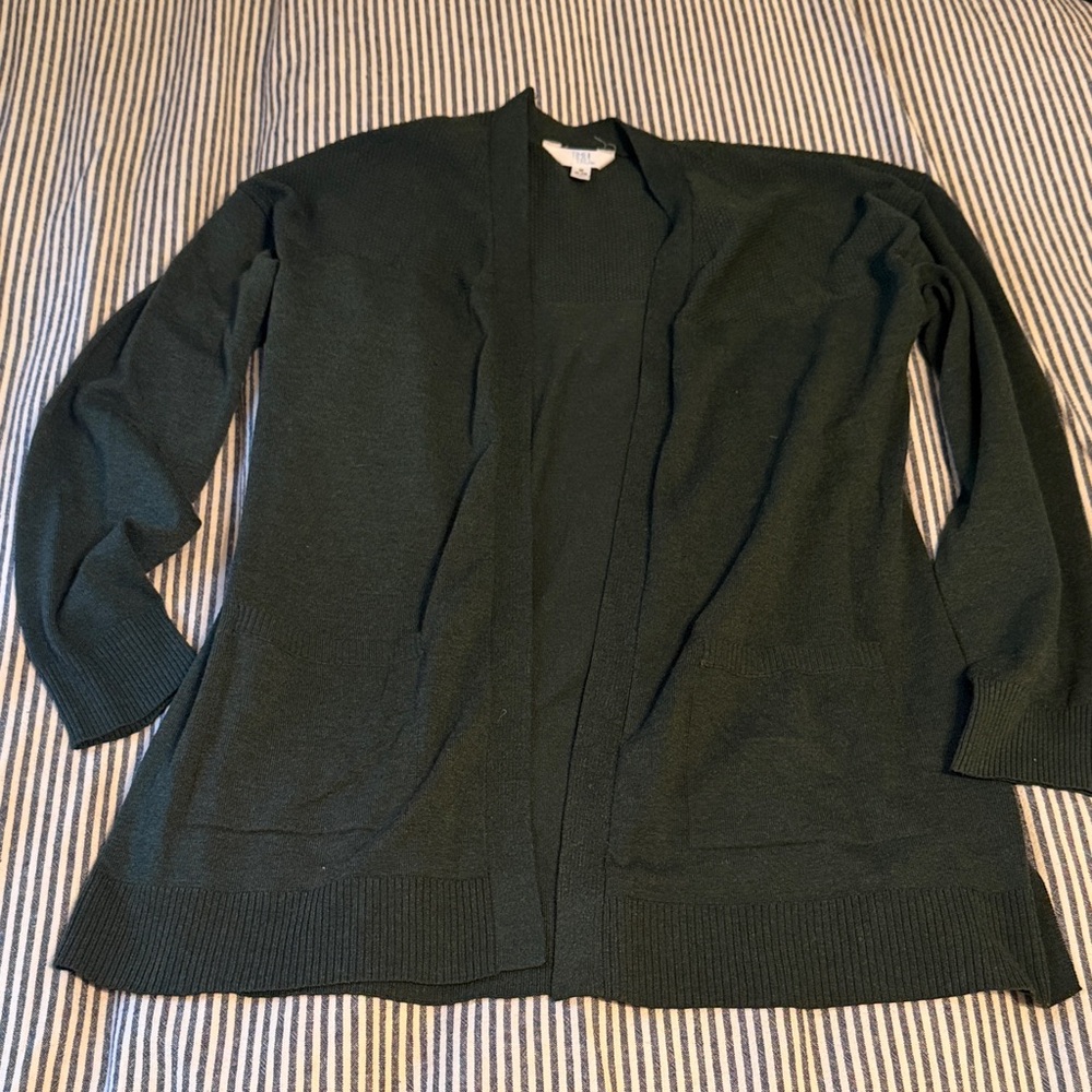 Women's Open Front Textured Cardigan Sweater - Dark Green